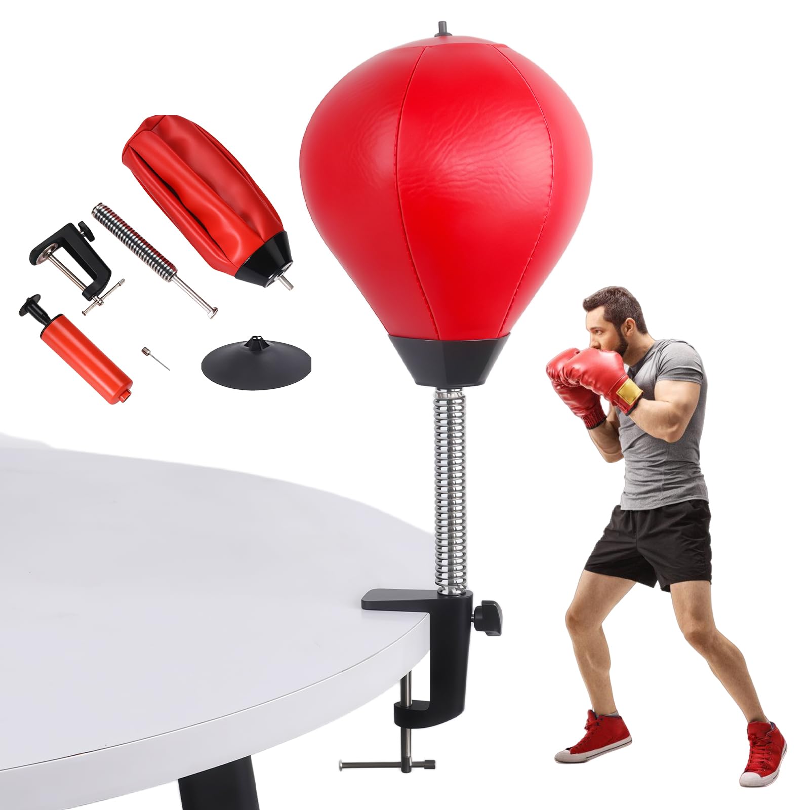 PRITOK Punching ball Table : sac de frappe debout avec ventouse super forte et pince de table, sac de frappe de bureau pour bureau et comptoir, pour enfants et adultes