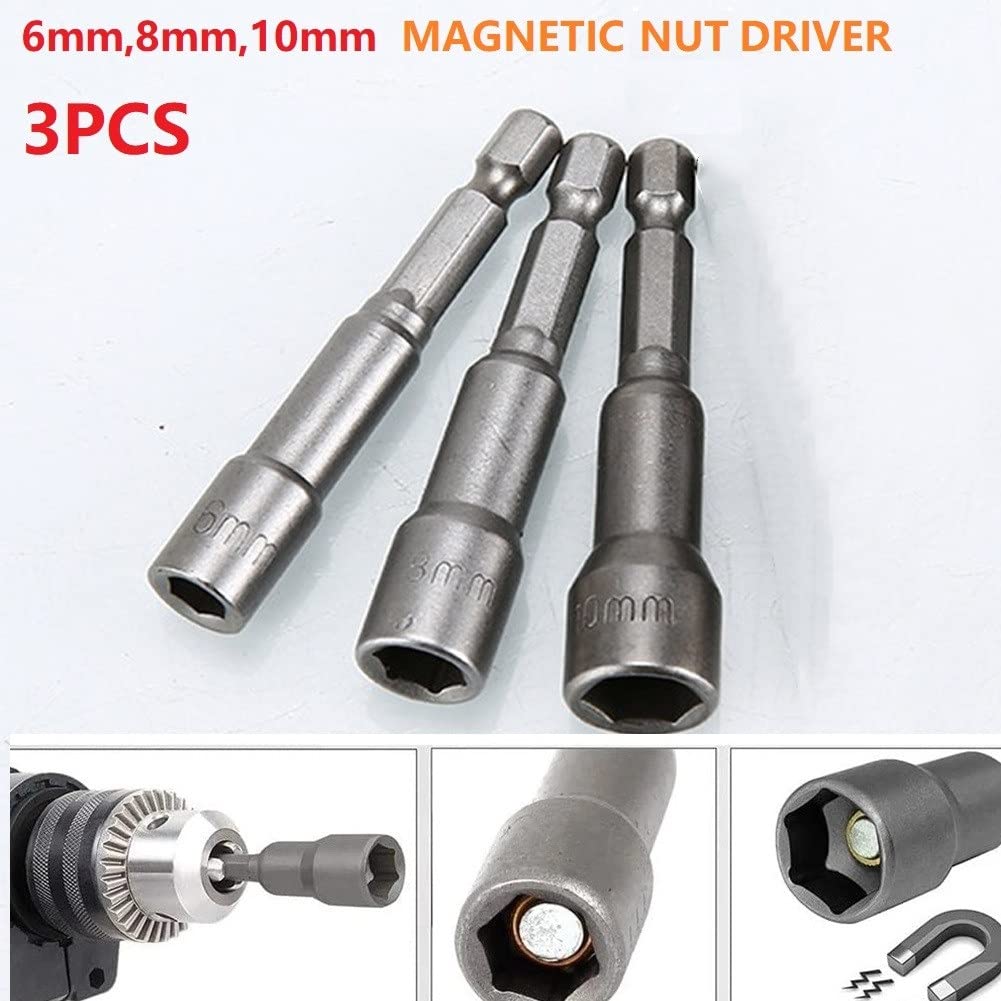 Lot de 3 tournevis écrous magnétiques 6/8/10 mm Tournevis prise Bit Hex Shank Driver Adapter Outil à main