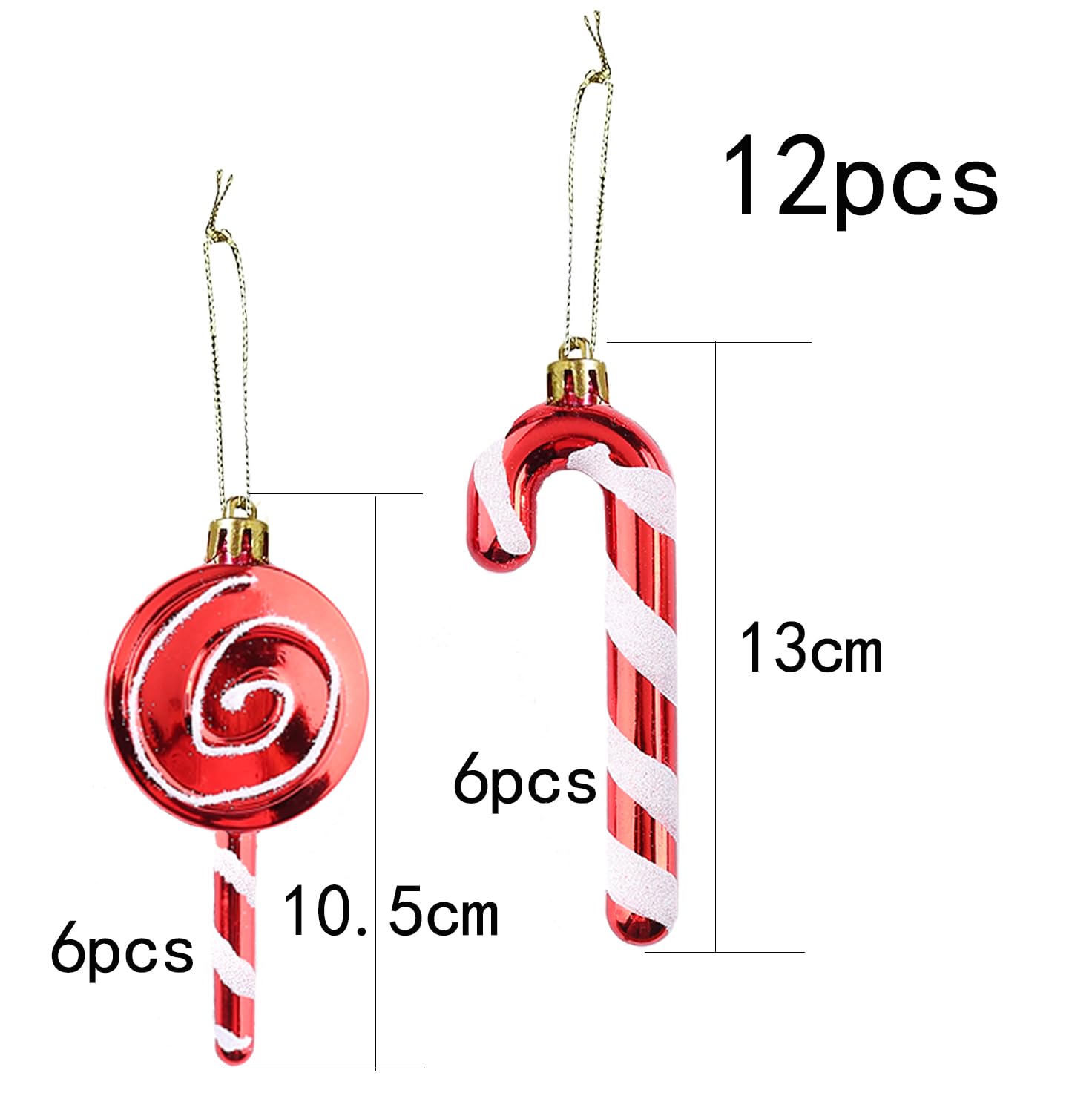 HERZWILD 12pcs Christmas Tree Candy Cane Hanging Ornaments - 12cm Red & White Christmas Tree Decorations, Red-whitea, candy canes0709 - Image 2