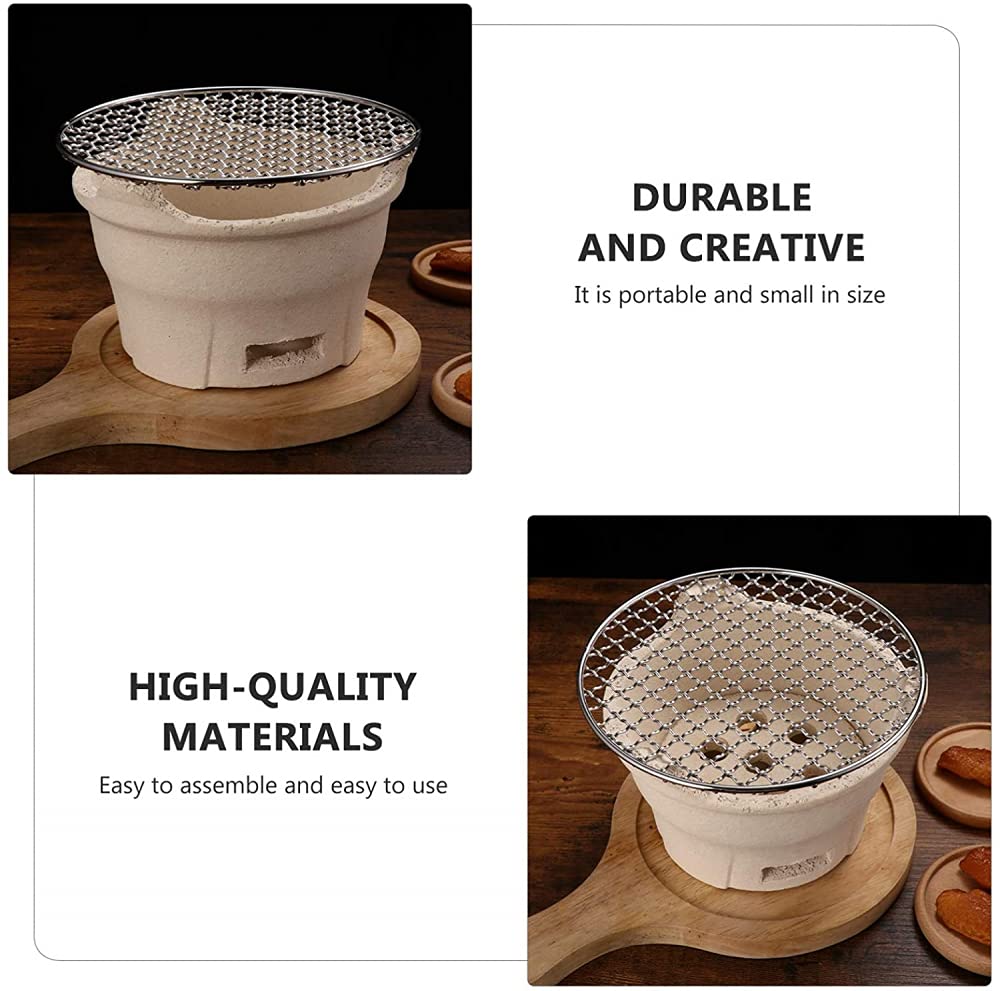 Griglia per Barbecue a Carbone Ceramica Griglia per Barbecue Coreana Griglia da Tavolo Portatile in Rete in Acciaio Inossidabile per Campeggio Famiglia all'aperto-19 * 19 * 12.5cm