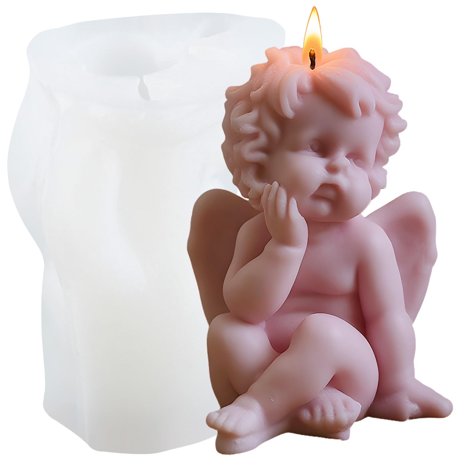 XIAOSHUI Angels Candle Mould Angels Boy Silicone Candle Moulds Angels Silicone Moulds for Candle Making Candle Home Decorate Mould Aromatherapy Gypsum Candles Clay Craft