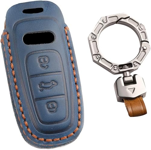 HIBEYO Funda de cuero para llavero Audi A6 A8 Q7 S6 A7 S7 E-Tron RS6 RS7 Q8 SQ8 SQ7 Accesorios Smart Remote Auto Key Cover Protector-Azul