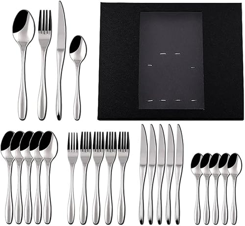 Miniatura 5 de cathyladi Juego de cubiertos dorados juego de cubiertos para carne tenedor acero inoxidable acabado espejo apto para lavavajillas 24 piezas para 6