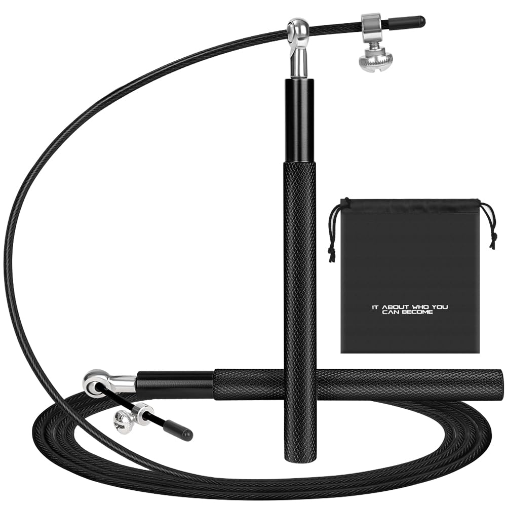 Flintronic Speed Jump Rope, Skipping Rope Adult Fitness, 3m Rope Skipping with Double Bearing System & Aluminium Handle, 360° Free Rotation, Ideal for Home Workout, Boxing, Crossfit-Black
