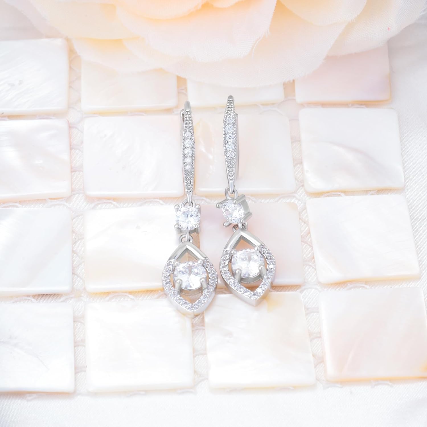 Sterling Silver Leverback Earrings - Sparkling Cubic Zirconia Teardrop Dangle Earrings Hypoallergenic Classic Waterdrop Dangling Earring Gifts for Her Mom Wife - Image 2