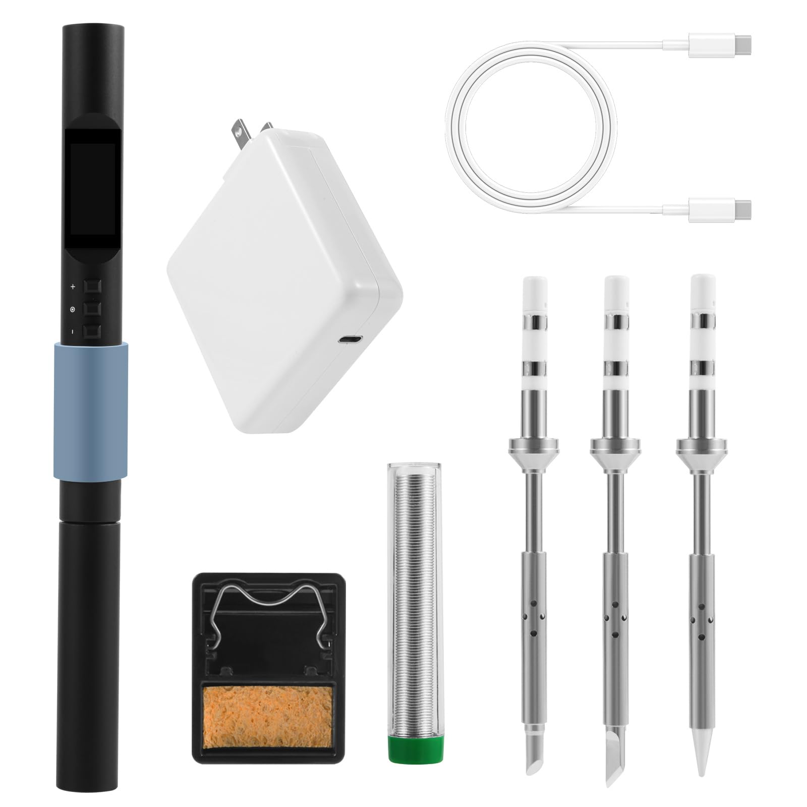 FEITA Pinecil - Kit de soldador para electrónica, mini lápiz digital inteligente de 100 W, modo de impulso de bolígrafo, con 3 puntas de soldadura, 1 cable de soldadura, 1 soporte de soldadura