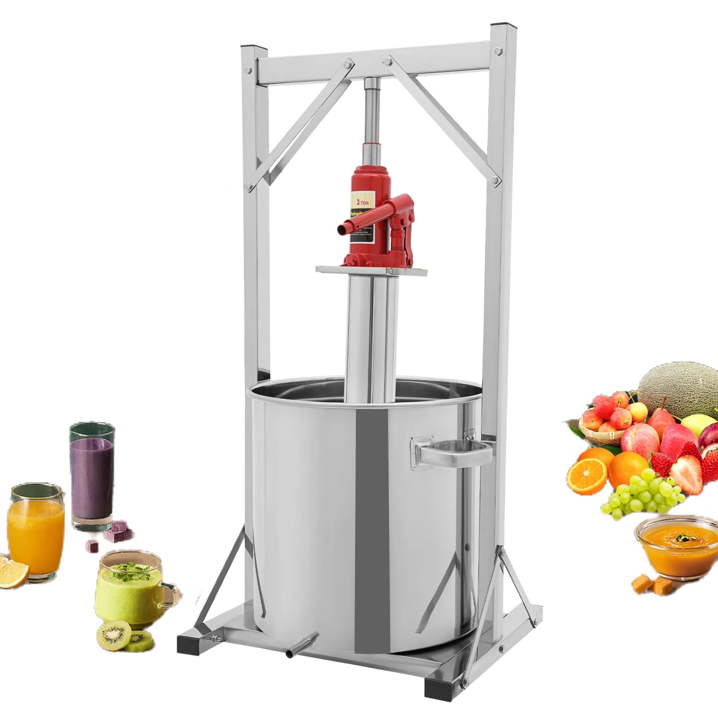 36L Edelstahl Obstpresse Hydraulisch, Hydraulik Fruchtpresse mit Innenfilter-Eimer, Hydraulische Weinpresse, Beerenpresse Gemüsepresse, Manueller Entsafter für Obst Gemüse Käse Püree Honig