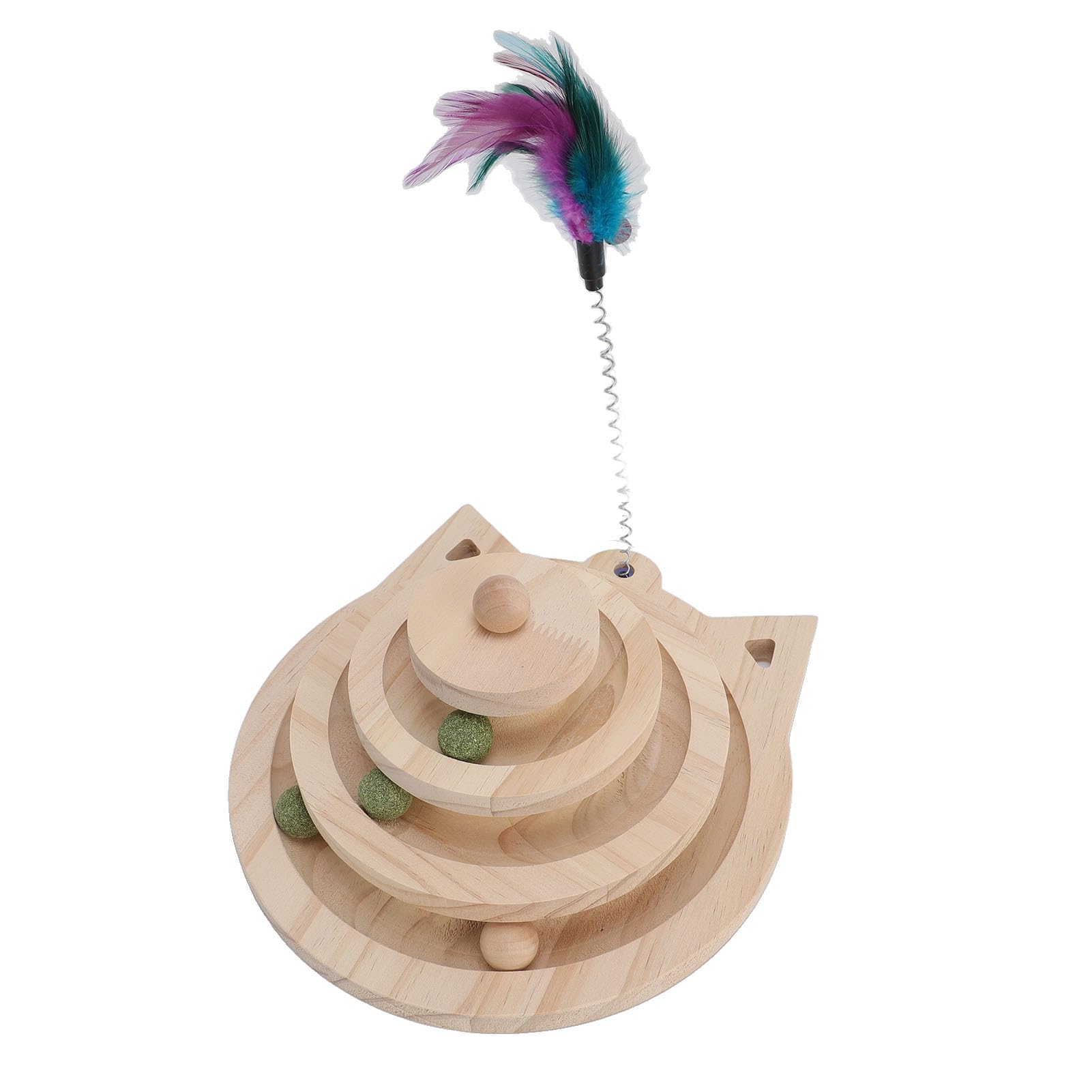Asixxsix Rouleau de Jeu pour Chat à 4 Niveaux avec balles rotatives en Bois Massif. Jouet interactif pour Chatons avec Balle tournante.