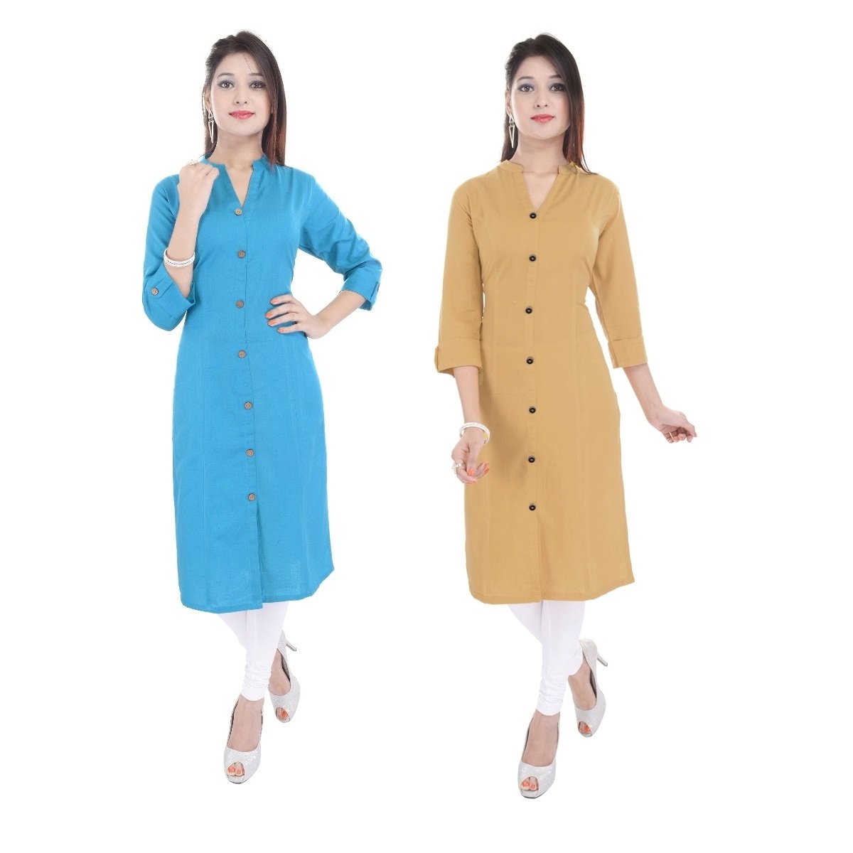 BrightJet Attractive Designer cotton kurti Combo of blue and beige color