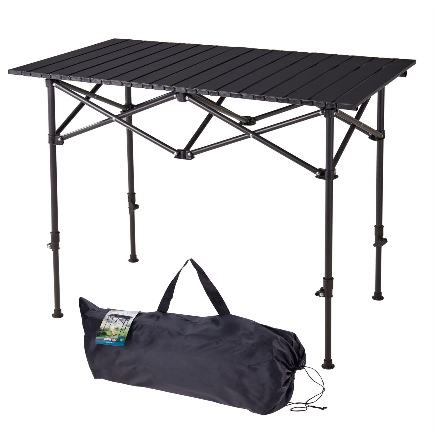 Carousel Home Foldable Large Camping Table, Height-Adjustable Portable Roll-up Metal Family Picnic Table for Outdoor Camping, Barbecues and Family Gatherings