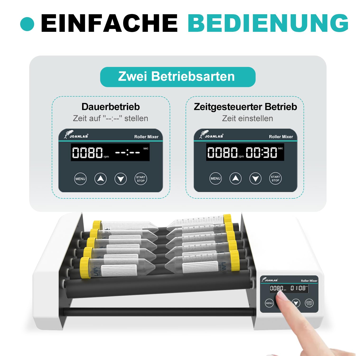 JOANLAB Digitaler Röhren-Rollermixer Labor, 6-Achsen, 20-80 U/min Regelbar mit Timer, für Zentrifugenröhren 6-34mm Durchmesser (RM-6PRO)