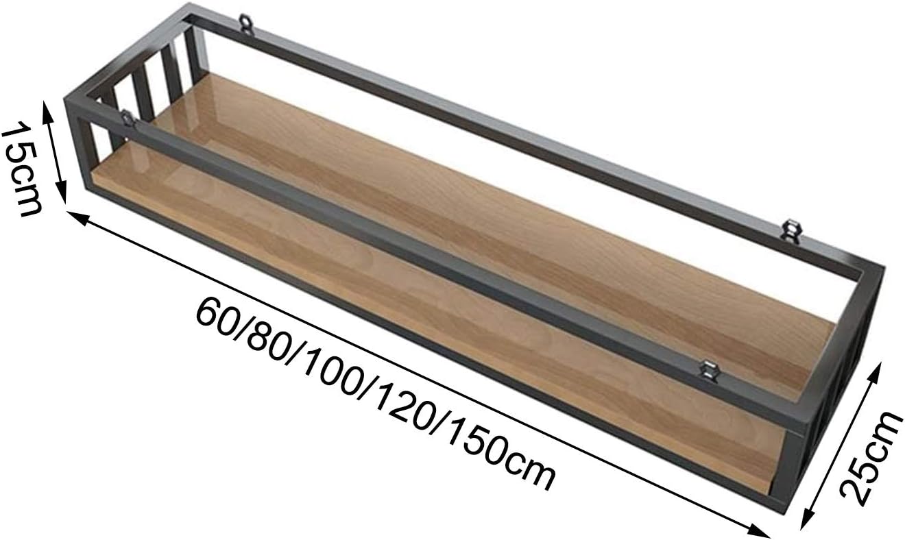 Pot Pan Rack 60 cm Ceiling Hanging Shelf Kitchen Storage Shelving Flower Stand Flower Pot Stand Modern Fashion Creativity, Wood and Metal, Black (Size : 80×25×15cm)