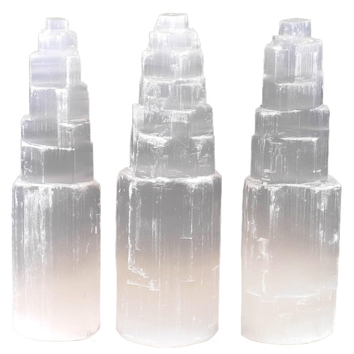 AARTERZZA 1pc 18cm White Selenite Gypsum Crystal Tower Skyscraper Castle Clear Moroccan