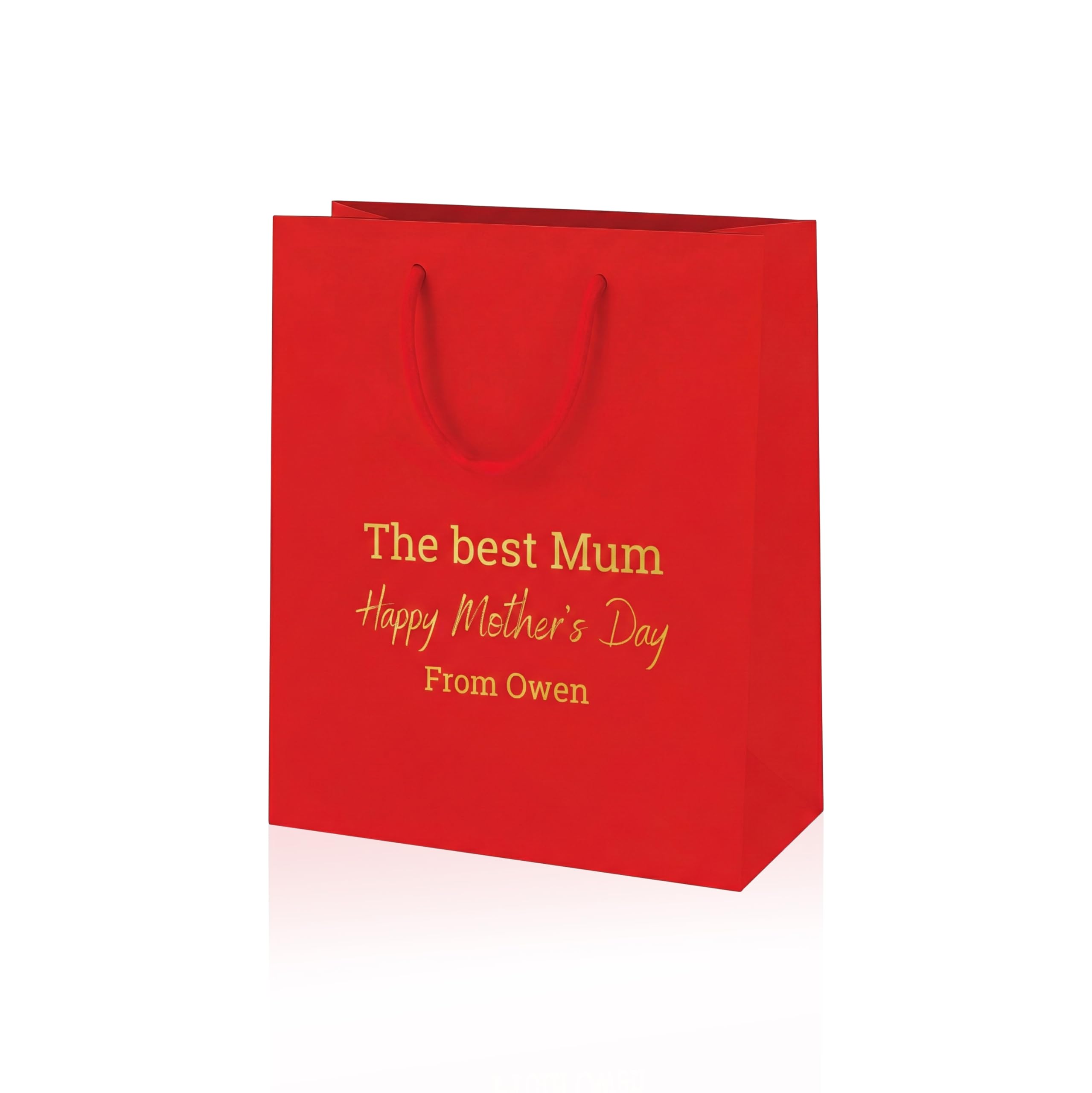 COOKIES AND KOALAS Personalised Mother’s Day Gift Bag – Luxury Red Foil Printed Gift Bag – Small 20×24×10 cm – Custom Gold or Silver Foil Name – Reusable Mother’s Day Gift Packaging for Mum