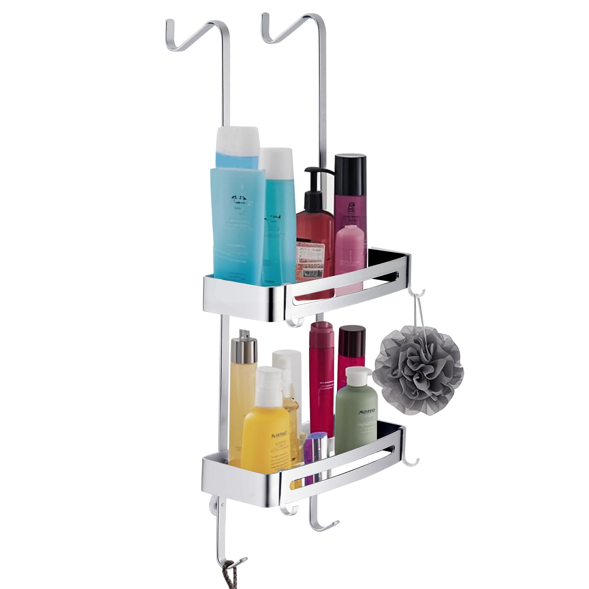 IWISHO Over the Door Shower Caddy Shower Caddy Hanging No Drill Adjustable Hanging Organizer with 8 Hooks Rustproof