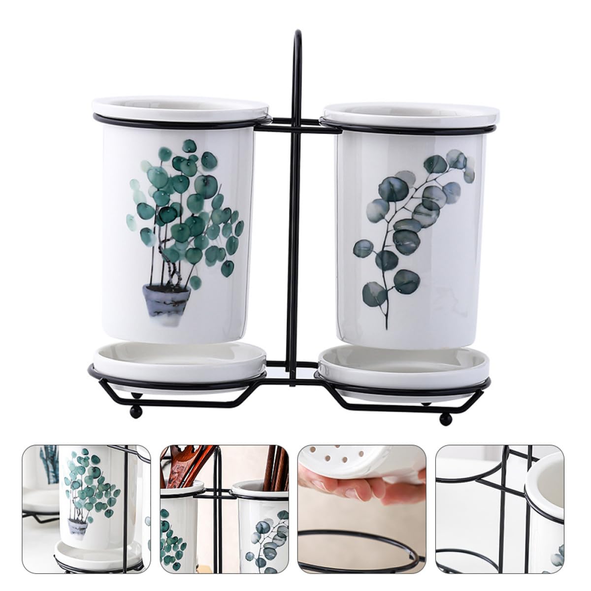 Alasum Support à Baguettes en Céramique Blanc Égouttoir, Rangement Facile et Design Simple pour Accessoires la Cuisine la Maison
