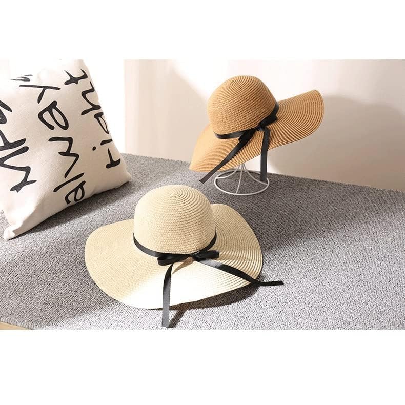 LNNSHX Sombreros Flexibles de Verano Casual Vacaciones Viajes ala Ancha Sol Mujeres Ajustable Plegable (Negro 1)