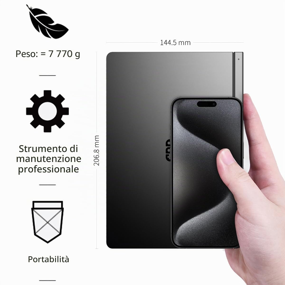 GPD Pocket 4 Mini Laptop 8.8" 2.5K 144Hz Touchscreen con AMD Ryzen AI 9 HX 370 (32GB LPDDR5X | 2TB SSD) Wi-Fi 6E, Bluetooth 5.3, PC palmare modulare AI, per giocatori/sviluppatori/professionisti