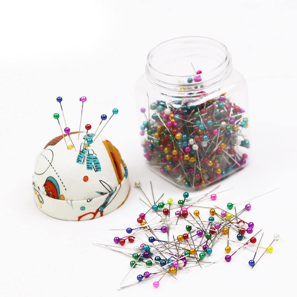 Ancllo Assorted 500Pcs Multicolor Beads Needles Quilting Pins In Pink Fabric Covered Pin Cushion Bottle Sewing Craft