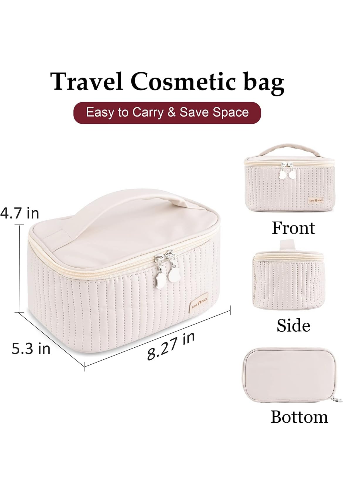 W2S Cosmetic Bag/Makeup Bag,Waterproof Travel Cosmetic Organizer, Toiletry Storage Travel Kit for Women and Girls (Beige) 1