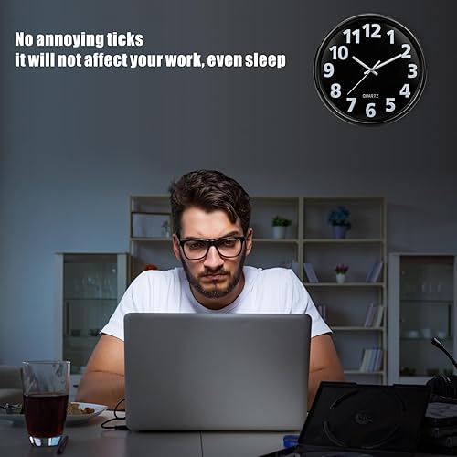 Miniatura 5 de Plumeet Reloj de pared de 12 pulgadas, funciona con pilas, cuarzo silencioso sin tictac, estilo moderno, adecuado para dormitorio, sala de estar,