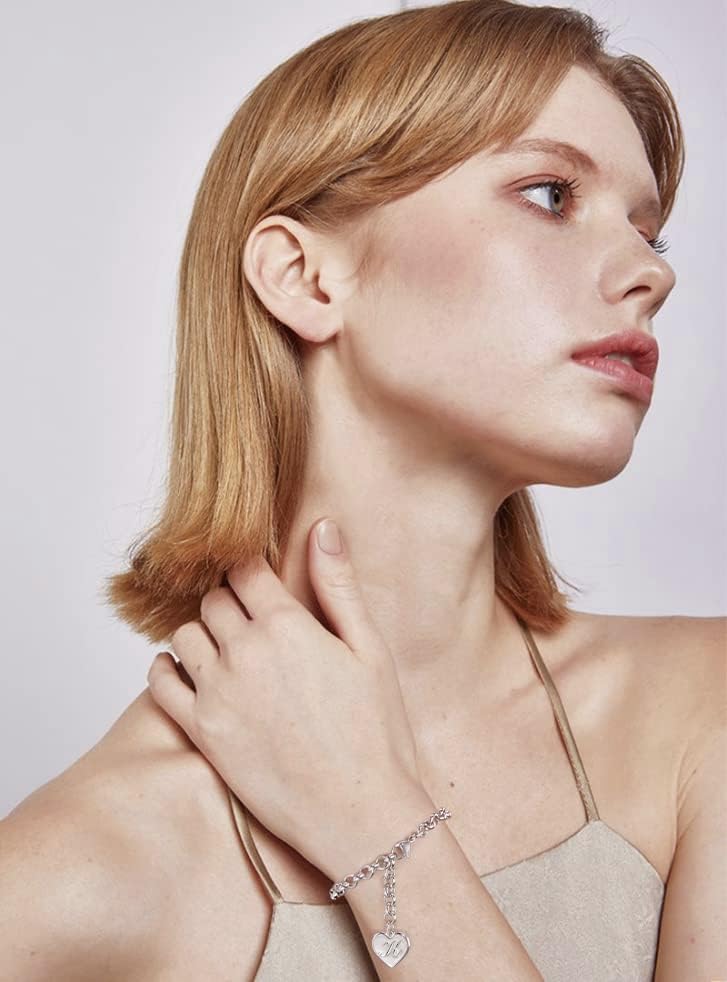 Initial Bracelets for Women 26 Letters Alphabet Charm Bracelet Stainless Steel Heart Bracelet Women Jewelry - Image 3