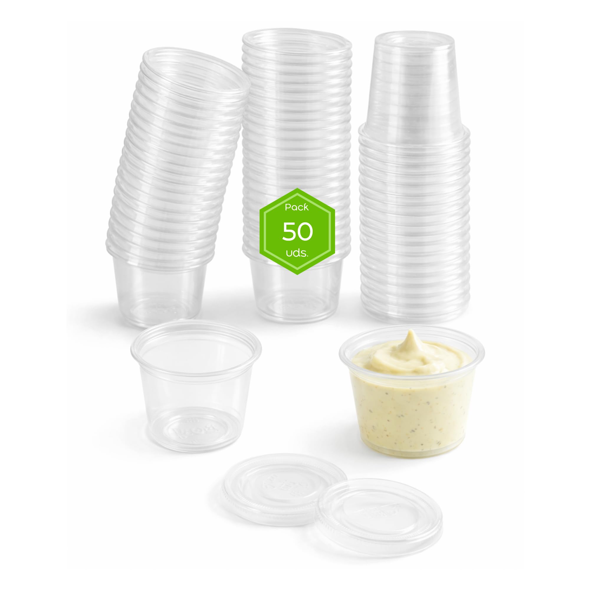 Atakito Salseros Plástico PET Transparente con Tapa – Mini Tapers de plástico 30ml 60ml 100ml – Envases Salsa Individuales Pack 100 300 1000 Unidades para Take Away Hostelería — view 12