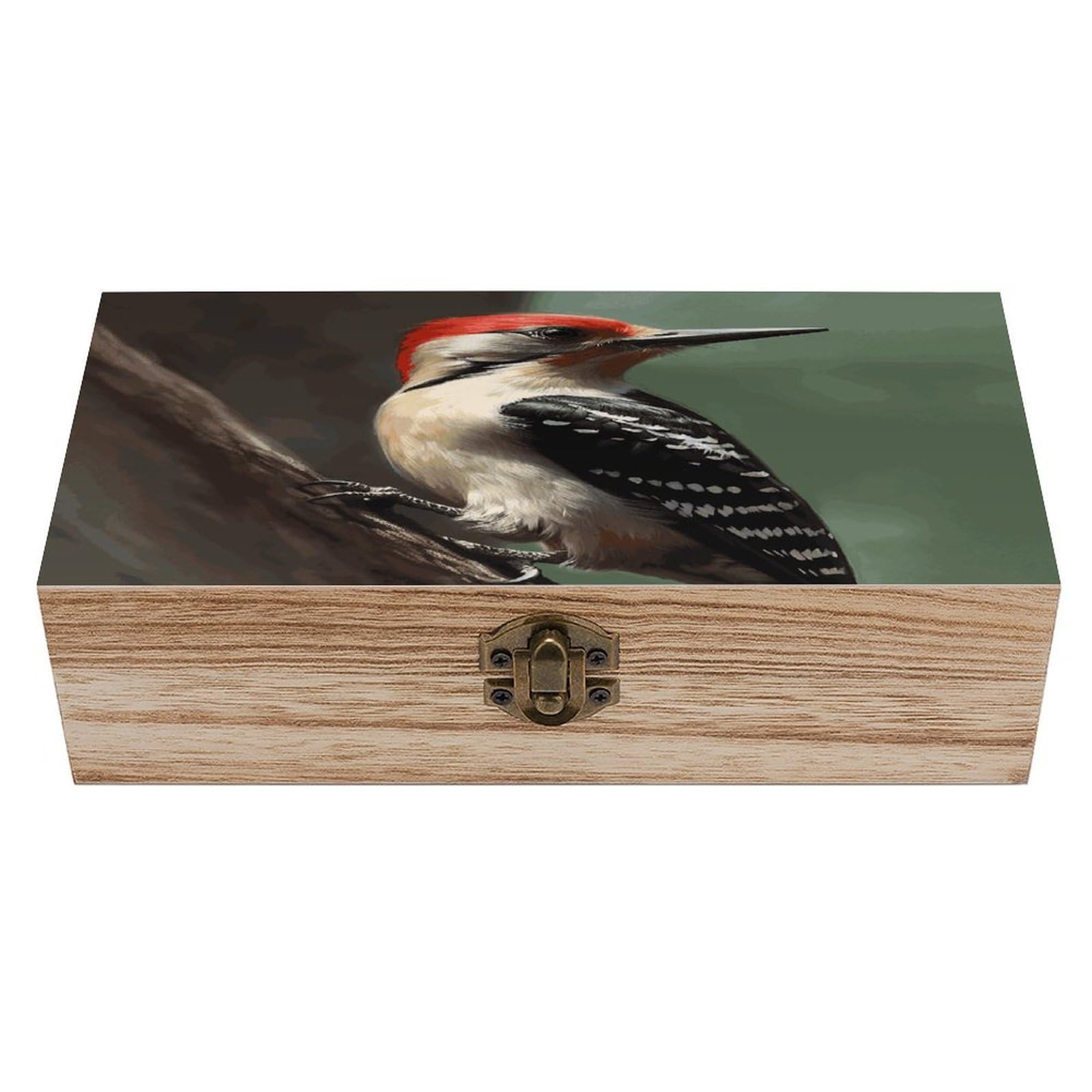 FekiLoot Natural Wooden Keepsake Box with Hinged Lid, 8x4 Inch Woodpecker Memory Box, Wood Jewelry Organizer & Trinket Holder, Gift for Men Women Anniversary Wedding