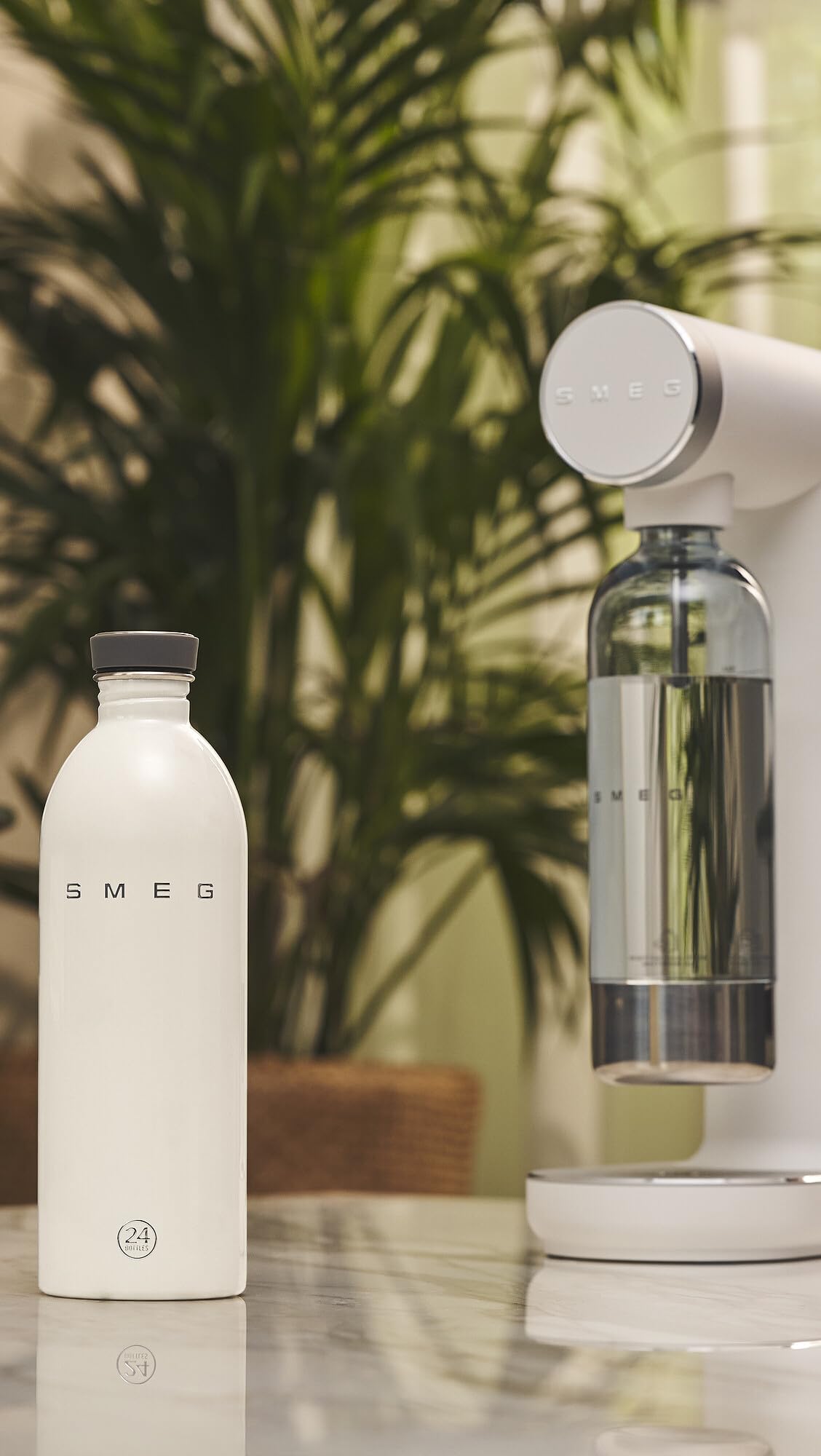 Smeg x 24Bottles Urban Bottle, 1-Liter-Wasserflasche Edelstahl WBF02CR, Nicht Isoliert, Luftdichter Verschluss, Creme