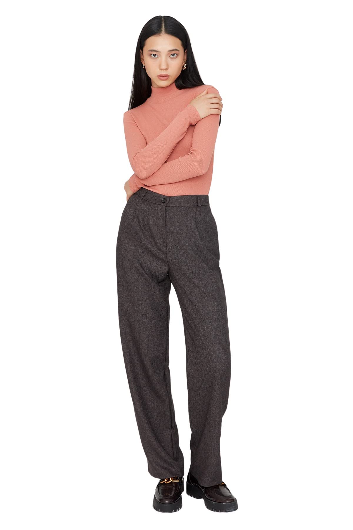 TRENDYOL Damen Trendyol Men's High Waisted Wide Leg Trousers Pants, Grau, 38 EU