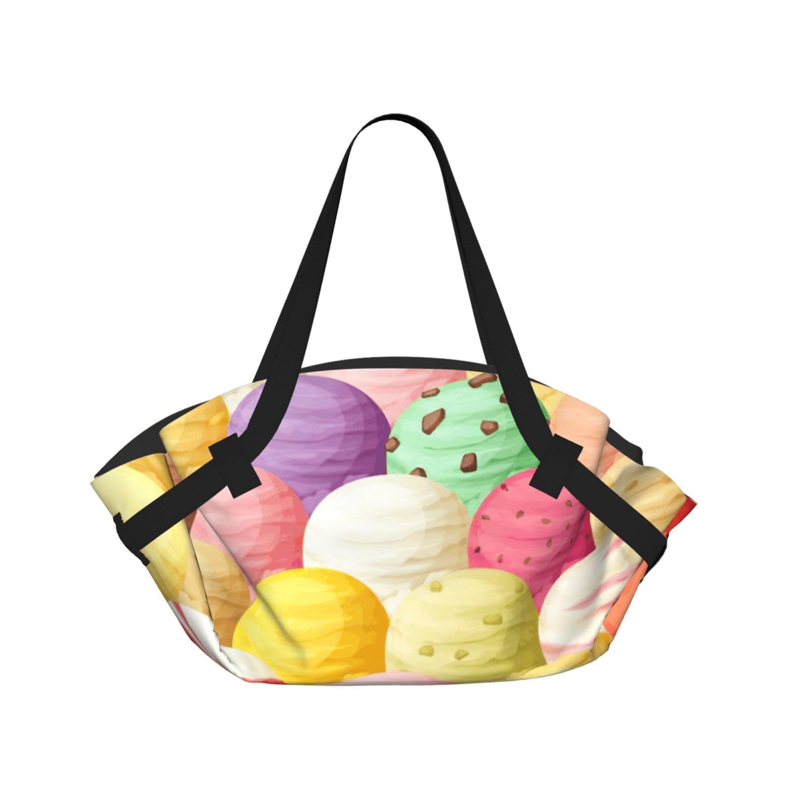 WYCZHY Ice Cream Printed Foldable Round Picnic Blanket Converts to Carry Bag, 37in Mat for Camping Date Night