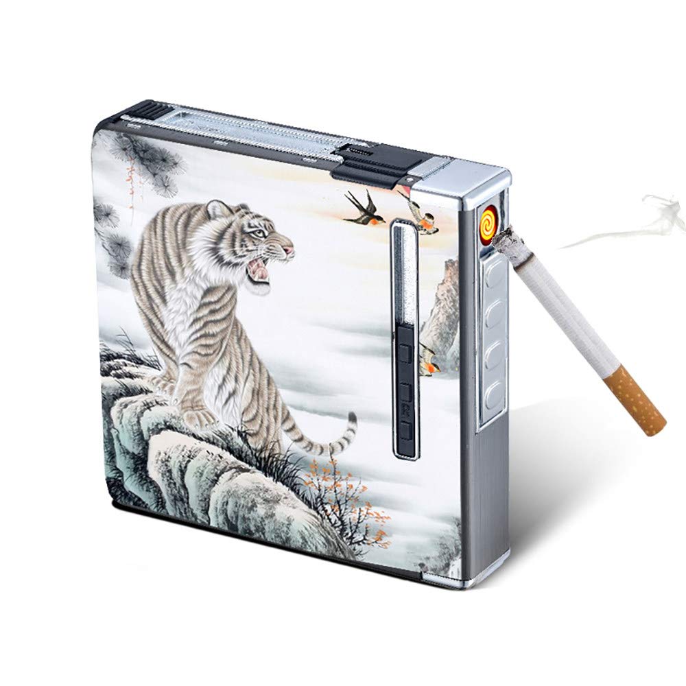 2 in 1 cigarette ITWUYFPY case with Lighter, Butane Torch Lighter, USB Rechargeable Lighter, can Hold 20 Cigarettes, Retro Cigarette case, Unisex Multifunctional Cigarette case (Without Gas)(Black) : Health & Household Cigarette Case with Lighter Cigarettes