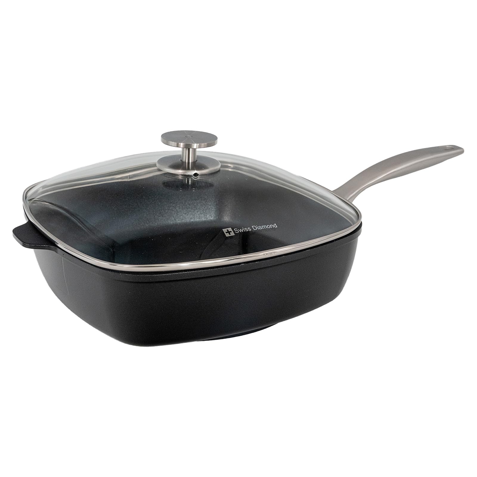 Saute Square Frying Pan with Glass Lid, Square Skillet Nonstick, Cast Aluminum Square Pan Nonstick with Stainless Steel Handle, Dishwasher Safe & Oven Safe, 11.5", 5 Quart