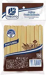Theoto 51010 Palito de Madeira para Sorvete Ponta Redonda, Multicores, 100 unidades