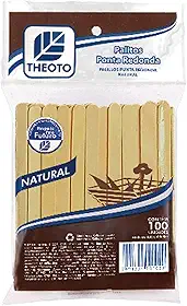 Theoto 51010 Palito de Madeira para Sorvete Ponta Redonda, Multicores, 100 unidades