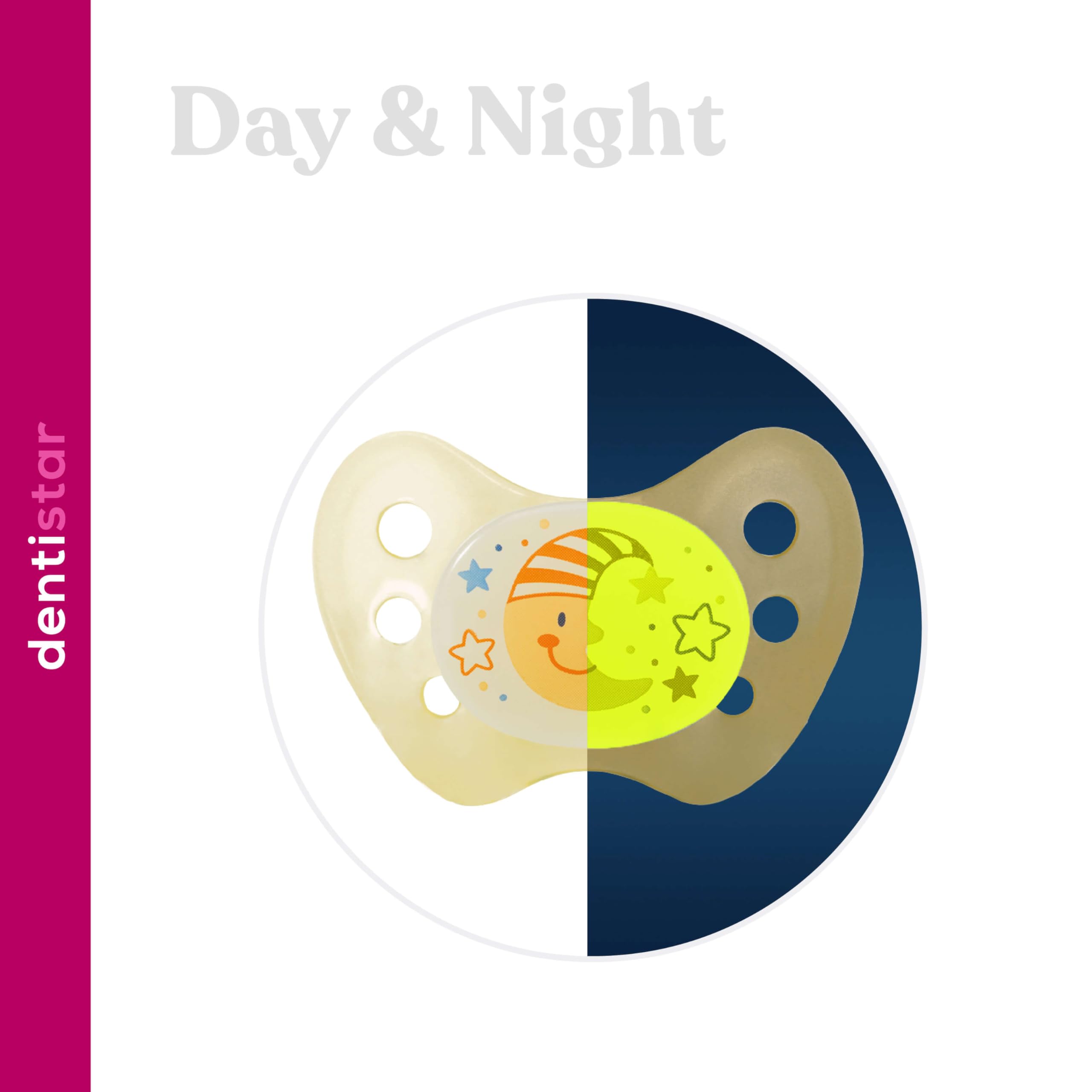 dentistar Night Silicone Soother Set of 3 - Size 3, from 14 Months - Silicone Soother with Dental Step - Glow in The Dark Baby Dummy - Made in Germany - Moon, Yellow — view 8