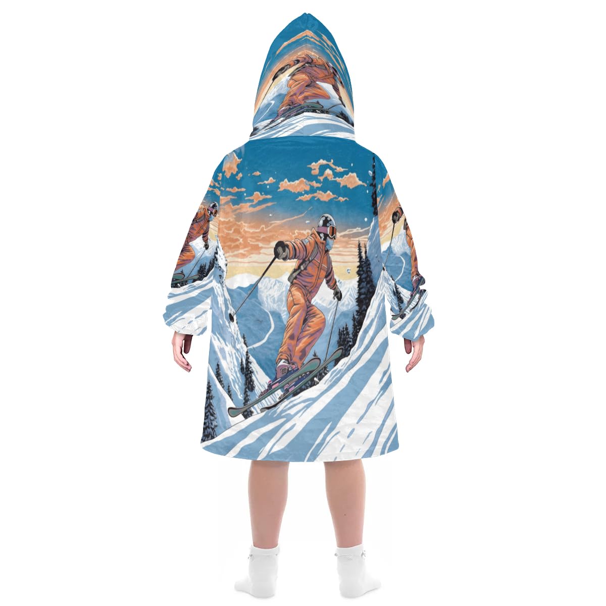 Kids Blanket Hoodie Winter Ski Wearable Blanket Hoodie Oversized Hooded Blanket, Sweatshirt Blanket with Pockets Soft Warm Kids Hooded Blanket for Girls, Boys