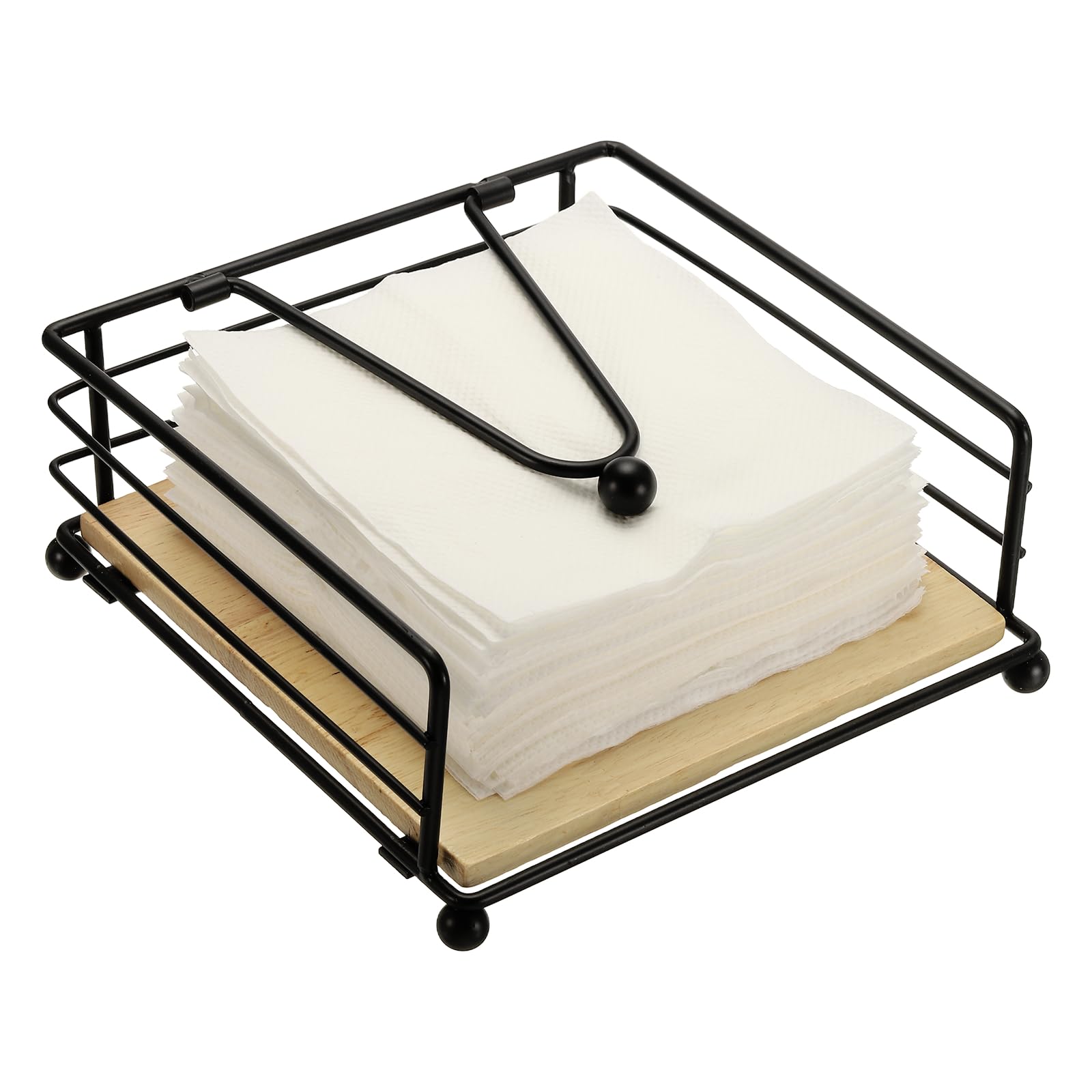 Support de serviettes élégant en métal noir et socle bois pour réception chic