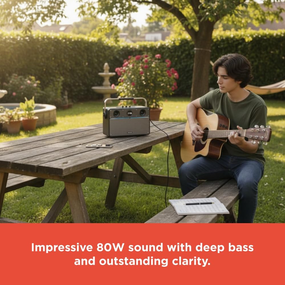 RadioShack 80W Wireless Speaker with Bluetooth, Dual Woofers and Tweeters, USB and AUX Input, Guitar and Microphone Ports, Model 4001985 - Image 3