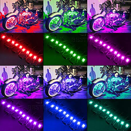 10 PODS Motorcycle LED Accent Underglow Neon Light - Motorbike Colorful Ground Effect Atmosphere Lights with Remote Control for Street Glide Ultra Classic Honda Kawasaki Suzuki Ducati Polaris KTM BMW