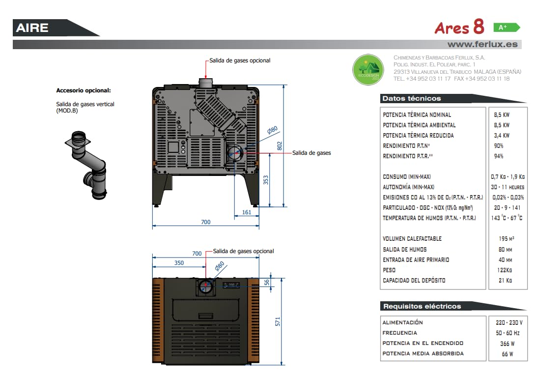 BRICOSOL ESTUFA DE PELLETS ARES 8 DE FERLUX
