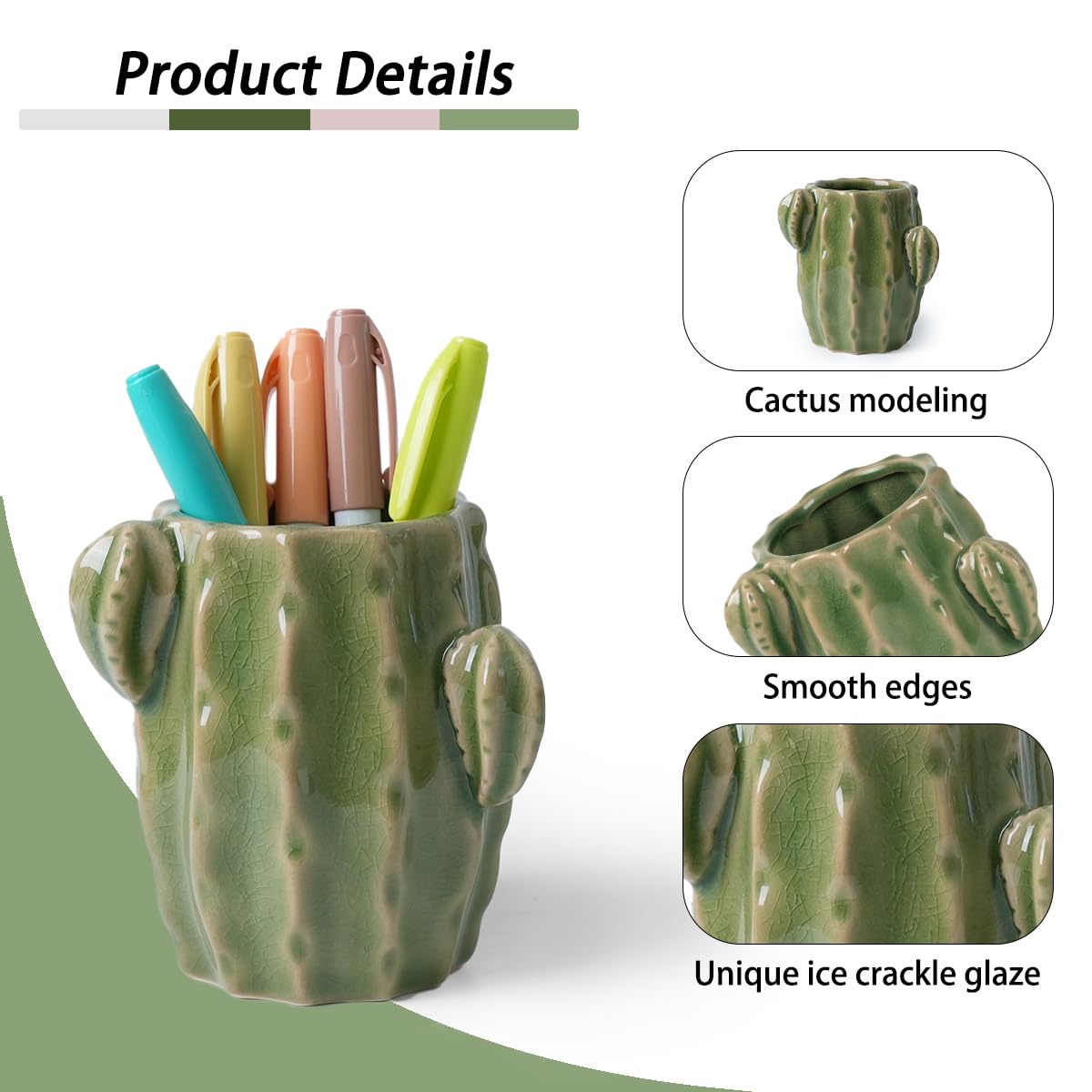 Cute Cactus Pencil Holder - Western Desk Decor -3