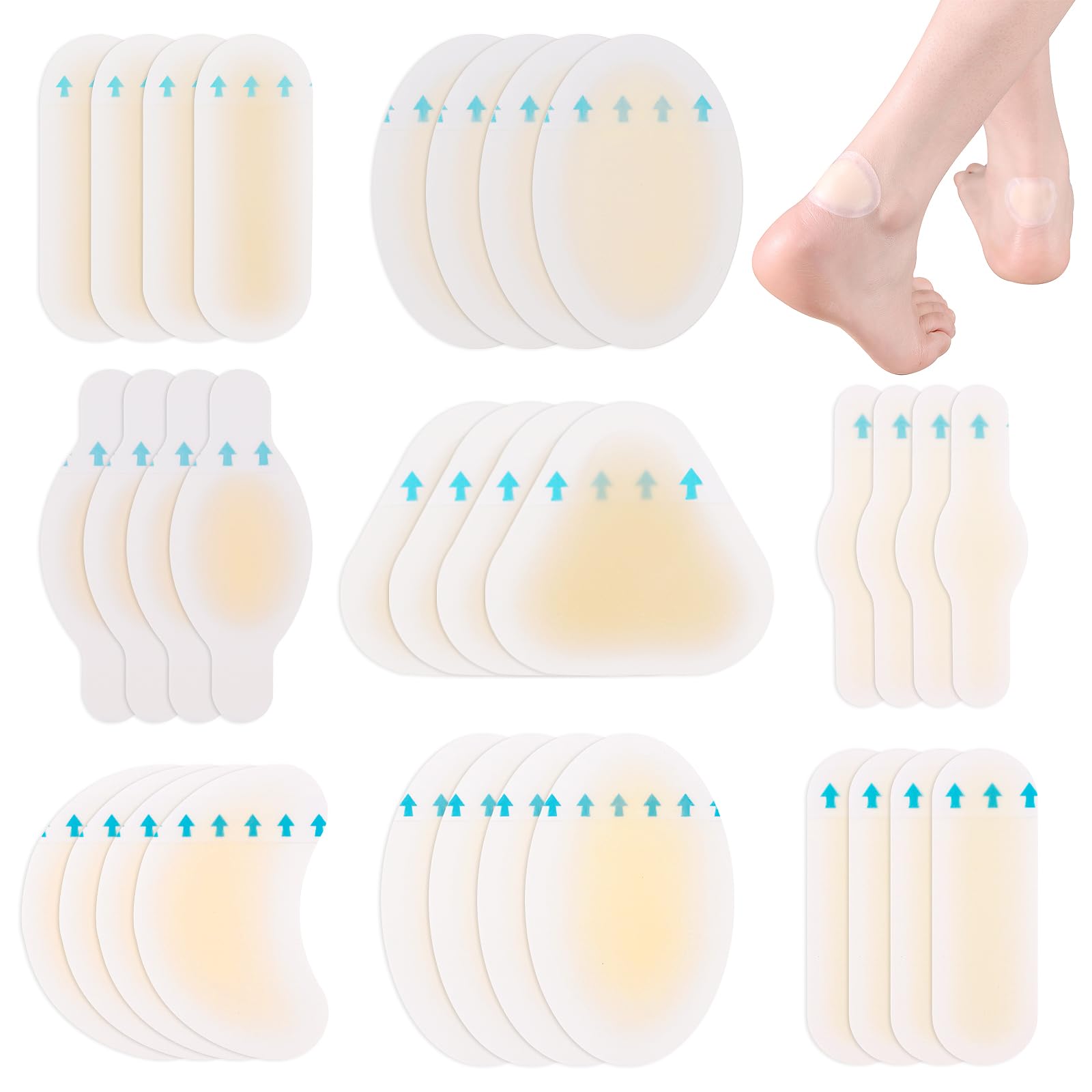 32 cerotti per bolle, blister, gel protezione vescica, tallone invisibile, idrocolloide, sollievo attrito dita, avampiede