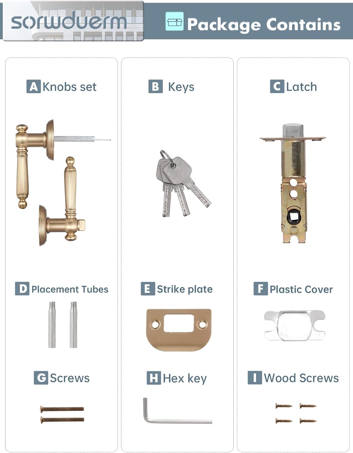 1 Pack Champagne Bronze Door Lever with Lock and Key Entry Door Handle Door Lever Bedroom and Bathroom Zinc Alloy