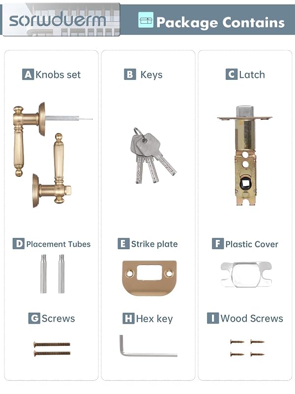 SORWDUERM 1 Pack Champagne Bronze Door Lever with Lock and Key Entry Door Handle Door Lever Bedroom and Bathroom Zinc Alloy by SORWDUERM - Used condition - Image 7