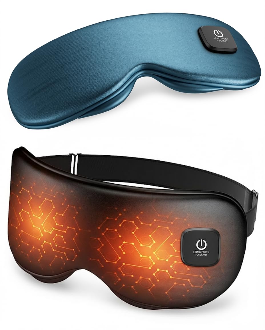 Heated Eye Mask - Cordless Eye Mask for Dry Eyes, Eye Relief, Improved Sleep, Washable Eye Heating pad for Travel and with Replaceable Shell (Black)