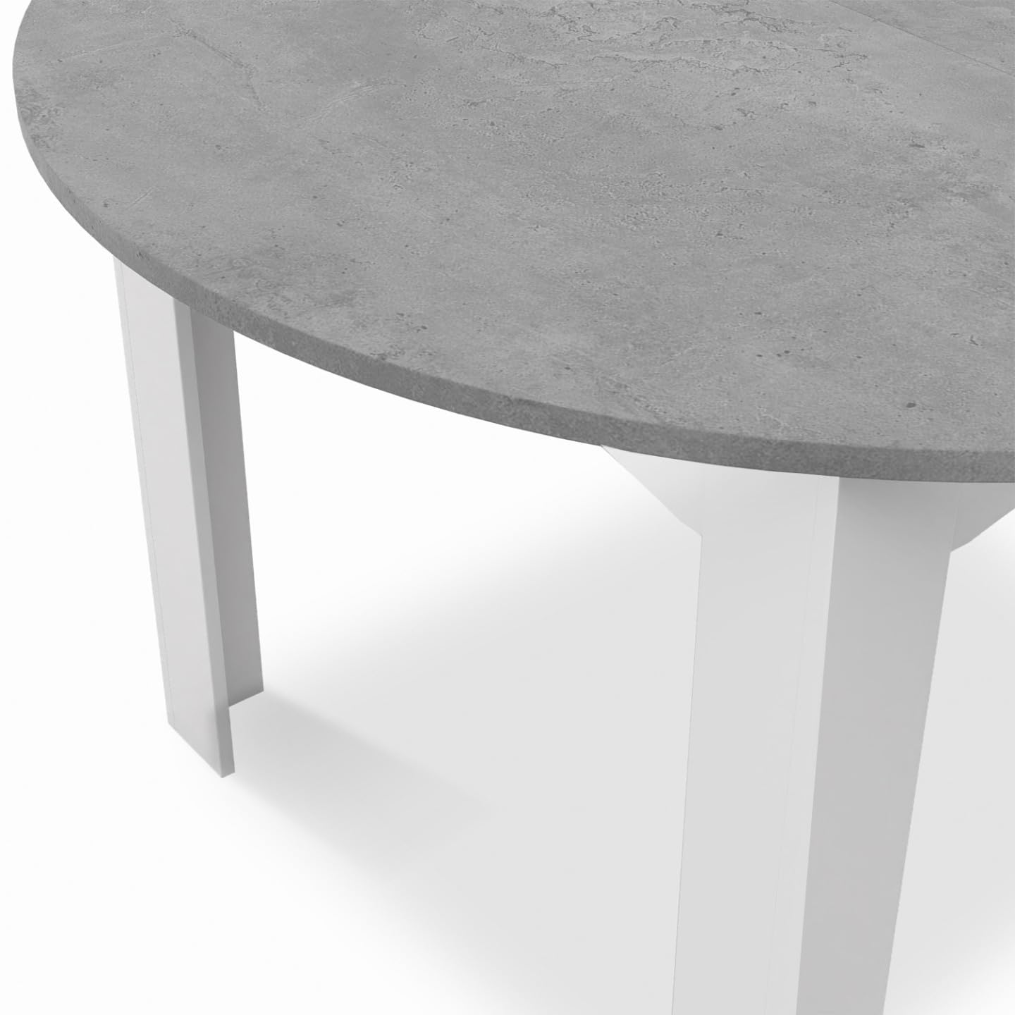 IDMarket - Tavolo da pranzo allungabile, rotondo, Dona, per 4-8 persone, bianco, piano in effetto cemento, 110-150 cm