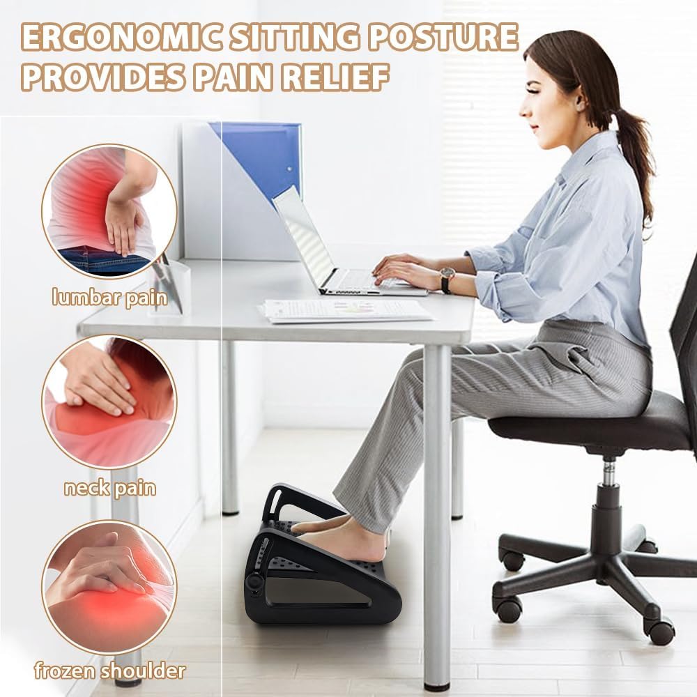 Foot Rest Adjustable Height for Under Desk | Ergonomic Office Footrest with Massage Rollers, Non-Slip Base, and Sturdy Construction for Posture, Pain Relief, and Improved Circulation 1