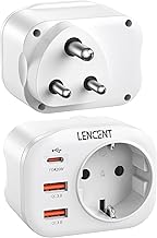 LENCENT India Travel Adapter Worldwide Germany Plug, Type D Travel Plug Adapter with 1 USB-C 2 USB-A Ports, Adapter for EU to India, Nepal Sockets