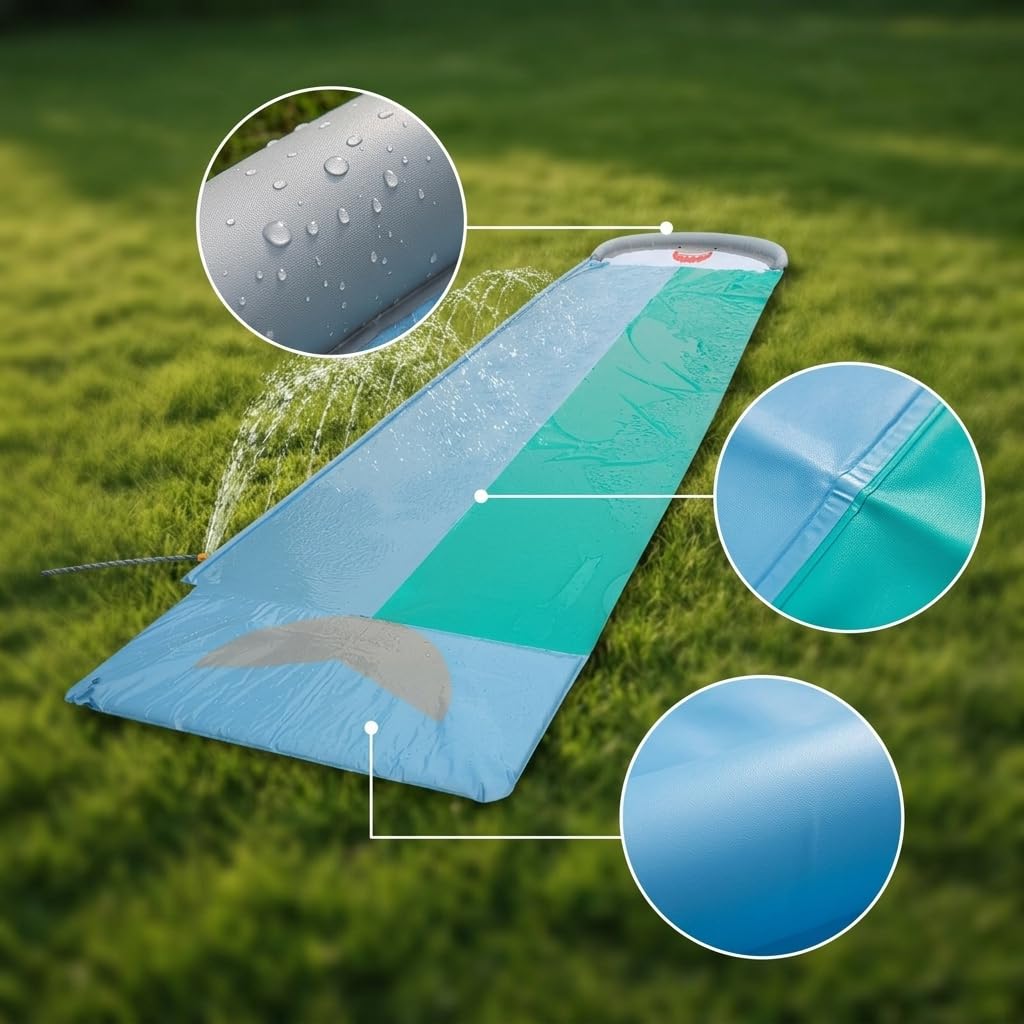 Aufblasbare Wasserrutsche für Kinder, Doppel Wasserrutschmatte mit Sprinkler, 550 cm PVC Garten Wasserspielzeug